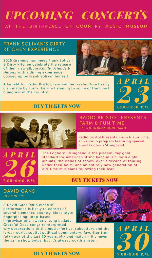 Upcoming Shows at the Birthplace of Country Music Museum