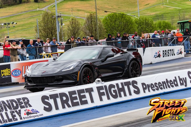 A black Corvette competes in Bristol Motor Speedway's Thunder Valley Street Fights event.