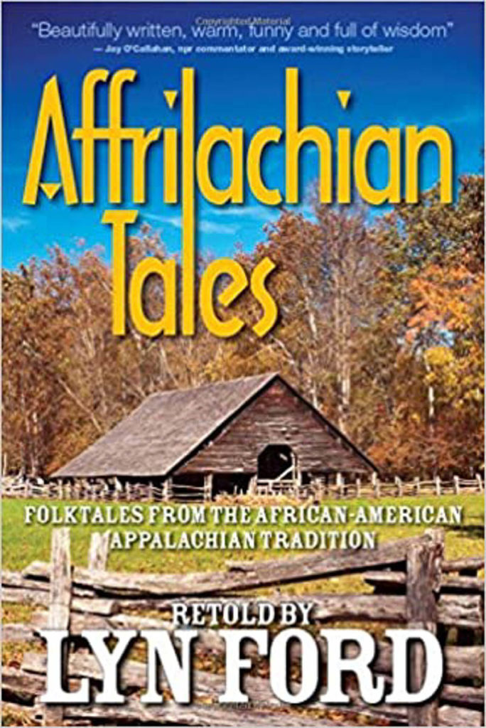 The cover of Affrilachian Tales shows a grey wooden barn with a split rail fence around it and the pasture in the foreground. Trees in autumn colors are behind the barn.