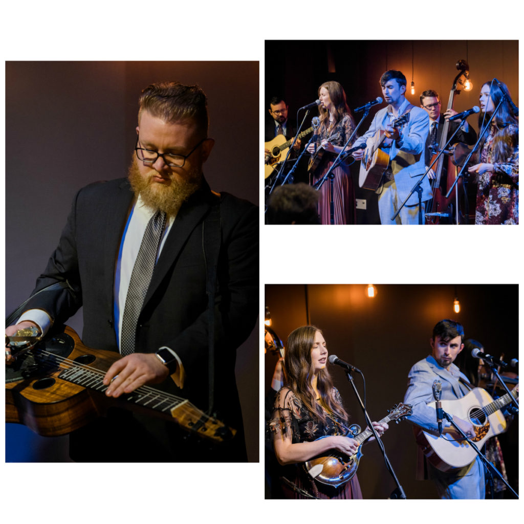 Three photos showing Flatt Lonesome in full and then details of various band members