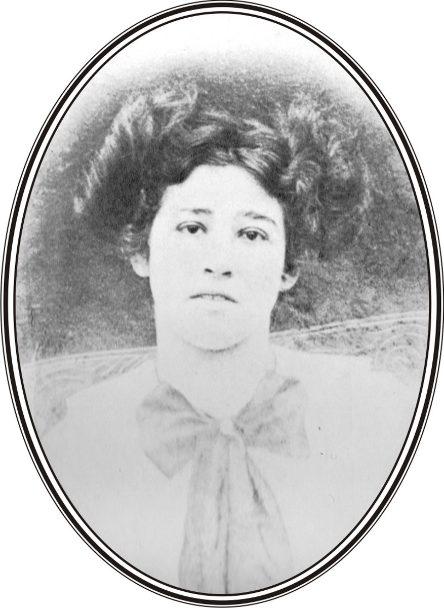 Black and white portrait in an oval frame of a young Addie.