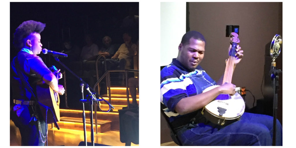 Photographs of Amythyst Kiah and Jerron "Blind Boy" Paxton performing in the museum's Performance Theater.