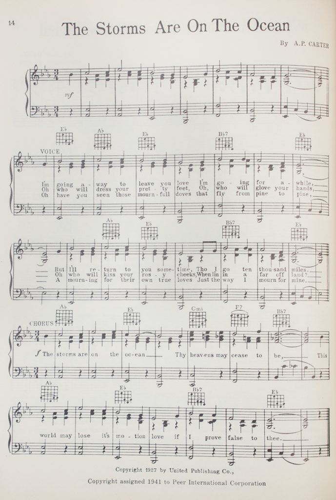 Image of "The Storms are on the Ocean" sheet music.