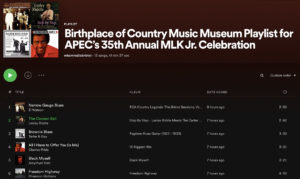 Screenshot of the Spotify playlist listing the various Black country artists included on it.