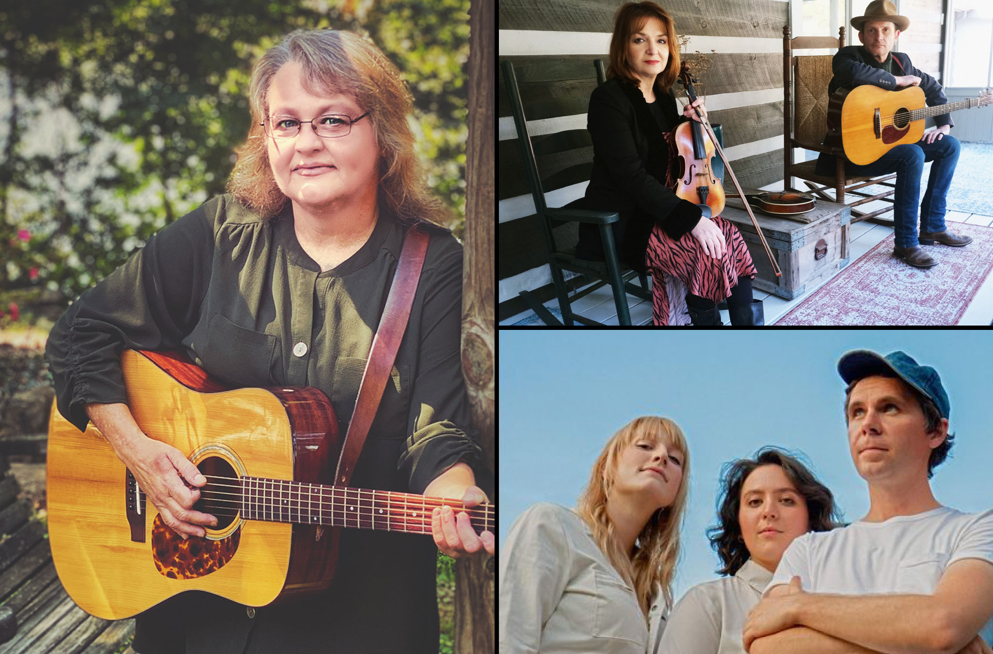Photo collage of artists Dale Ann Bradley, Tammy Rogers and Thomm Lutz, and Bill and the Belles
