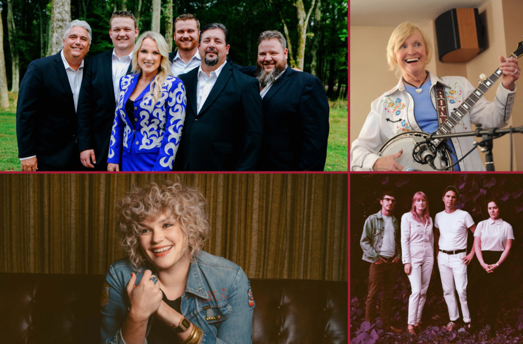 Photo collage featuring Rhonda Vincent & the Rage, Roni Stoneman, Lauren Morrow & Bill and the Belles