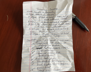 Photo of a crumpled note containing details of Rosanne Cash's itinerary during Bristol Rhythm & Roots Reunion