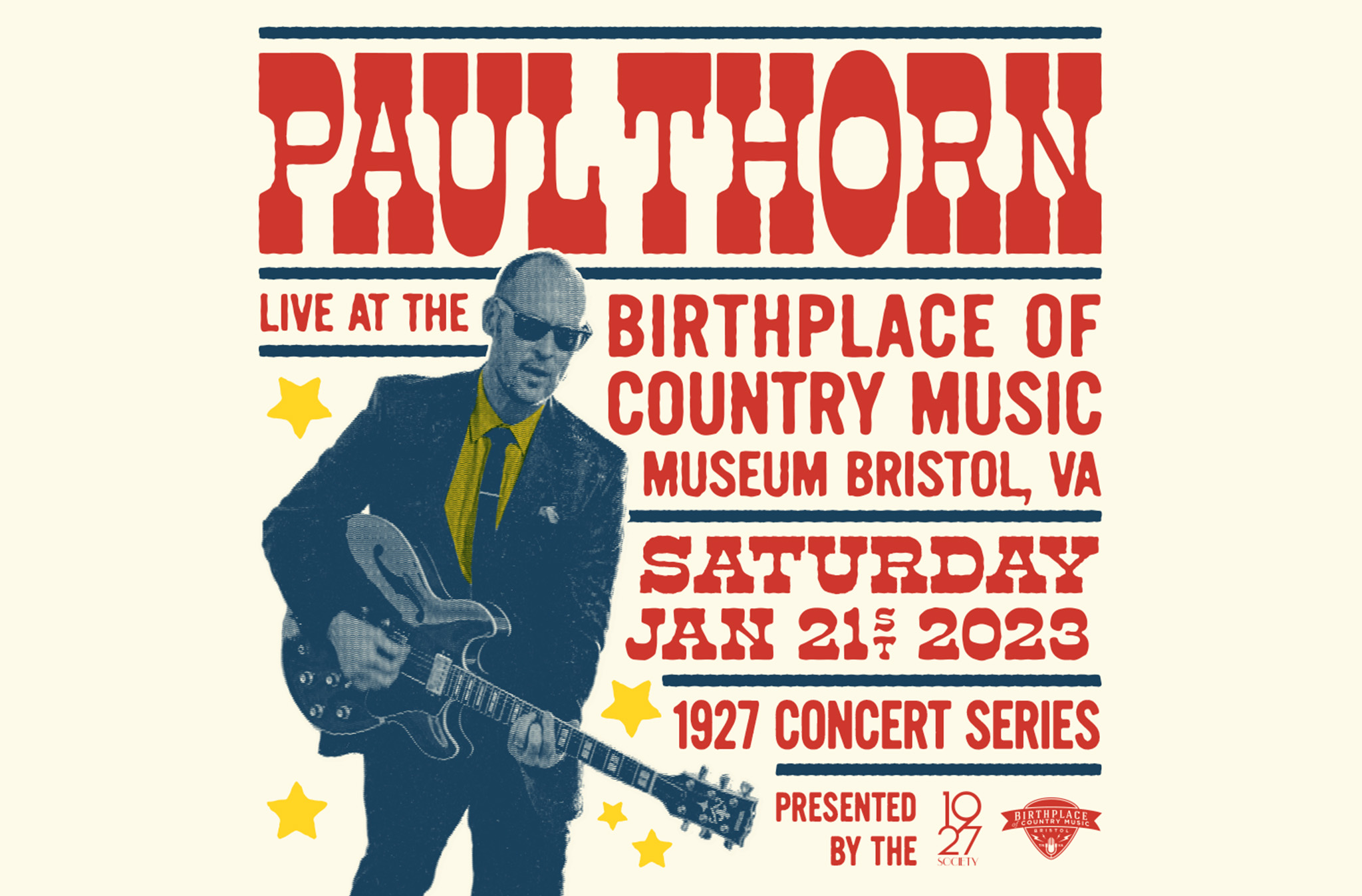 Concert graphic featuring a photo of Paul Thorn playing guitar.
