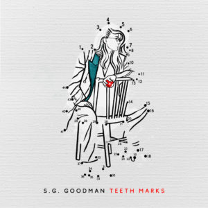 Image: Album cover is white with a line drawing in the style of connect-the-dots. Numbered dots outline the main part of the drawing -- that of a woman who sits backwards in a wooden chair; she looks to the right and holds a red ball in one hand.
