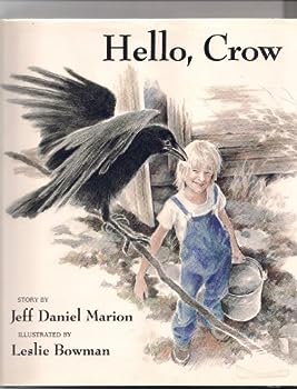 Book cover: A young blond boy in denim overalls is holding a bucket while a black crow sits on a tree branch above him.