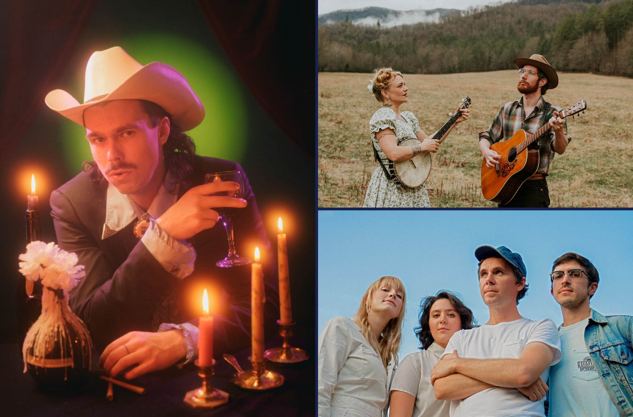 Photo collage of Boy Golden, The Resonant Rogues, and Bill and the Belles.