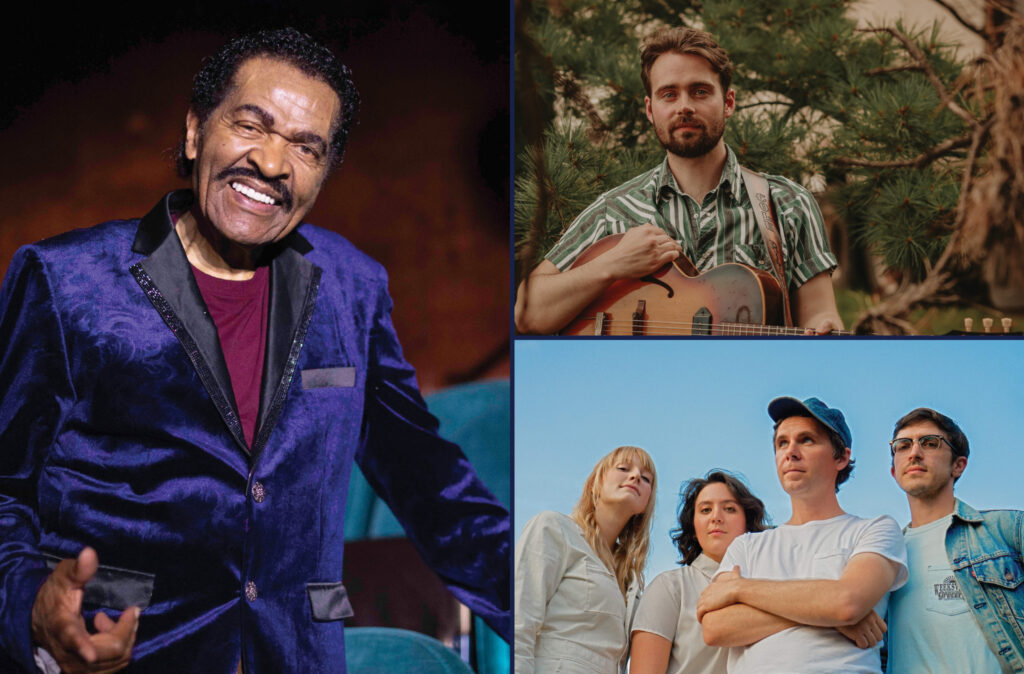 A collage of three photos depicting Bobby Rush, Cole Ritter, and Bill and the Belles