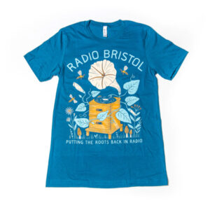 Photo of the Radio Bristol gramophone t-shirt. 