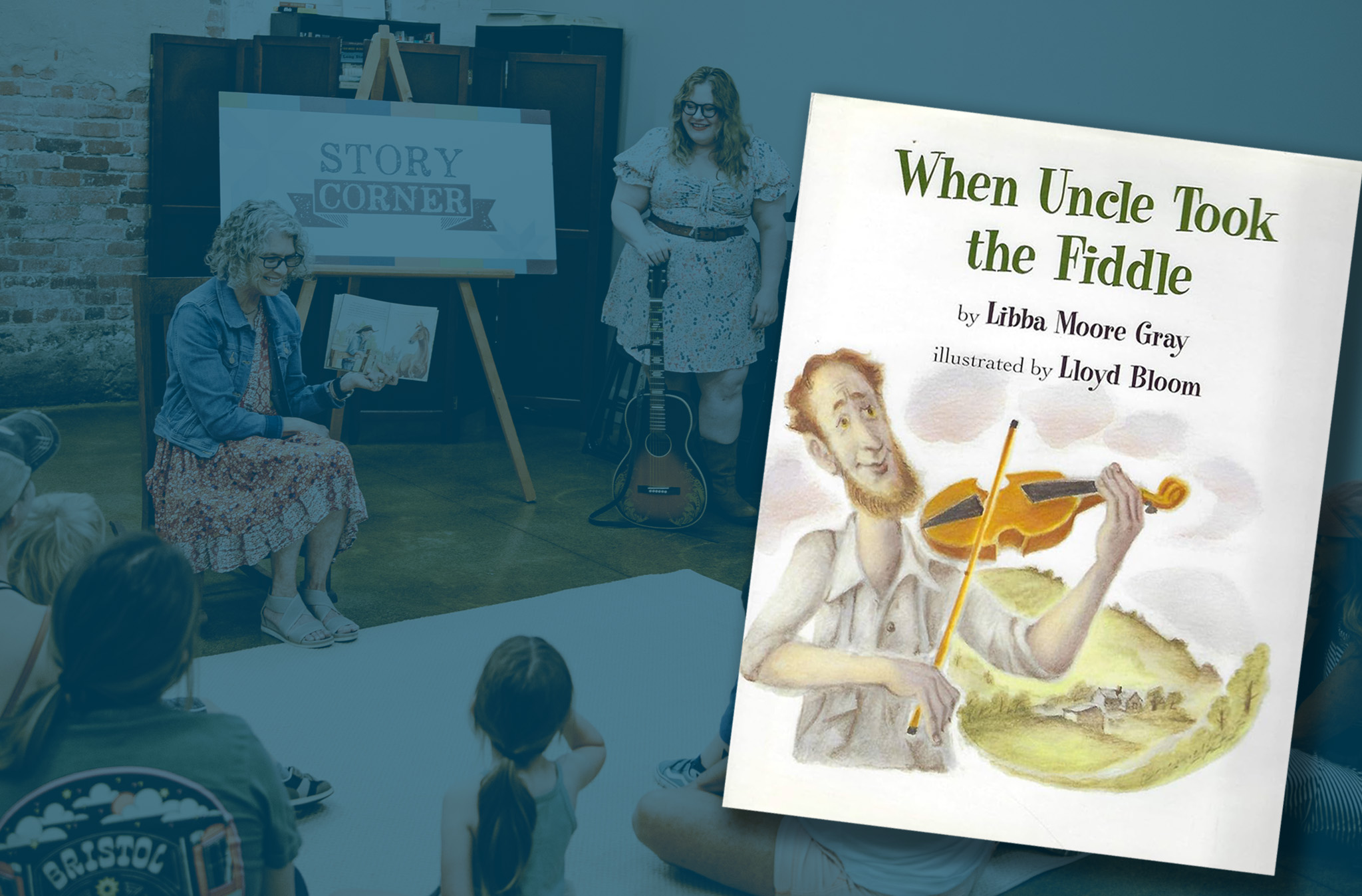 Graphic featuring the cover of the book When Uncle Took the Fiddle.