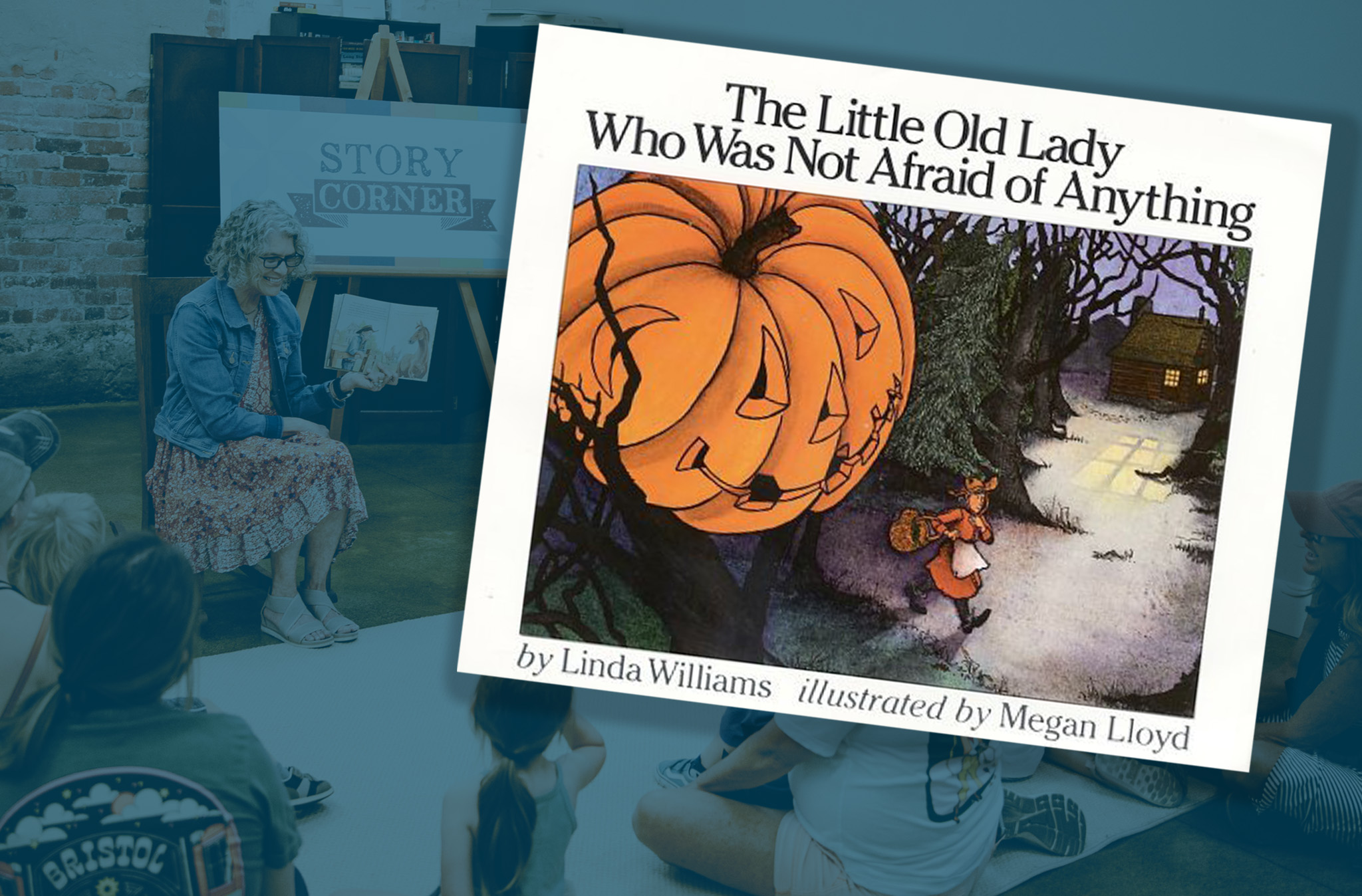A graphic depicting the cover of the book "The Little Old Lady Who Was Not Afraid of Anything: A Halloween Book for Kids."