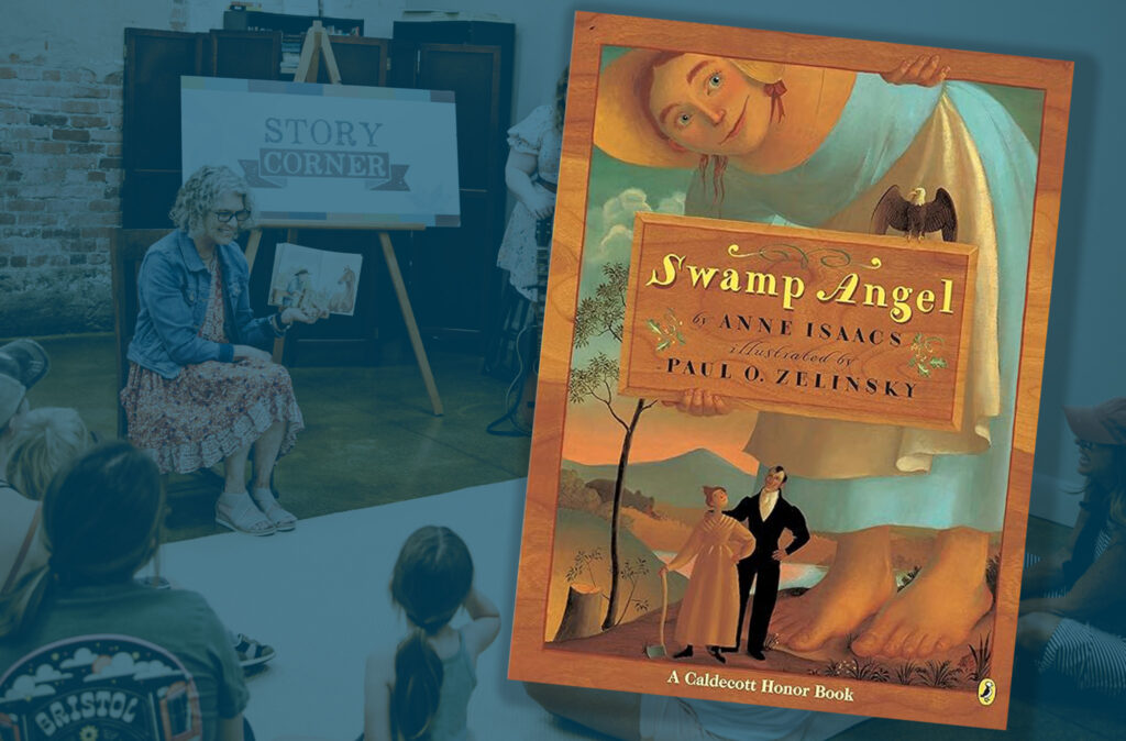 Story time graphic depicting the cover of the book Swamp Angel.