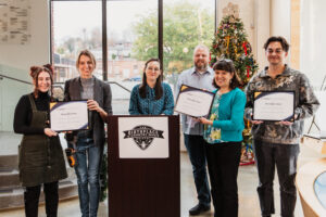 Birthplace of Country Music Museum content team members with Aja Bain of AASLH.(L to R) Julia Underkoffler, Erika Barker, Aja Bain, Scotty Almany, Dr. Rene Rodgers, and Hank Collie. 