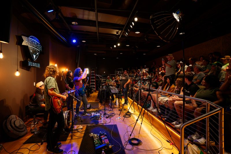 Pigeons Playing Ping Pong performing for a live audience during their No Depression Session in the performance theater at the Birthplace of Country Music Museum during Bristol Rhythm & Roots Reunion 2025.