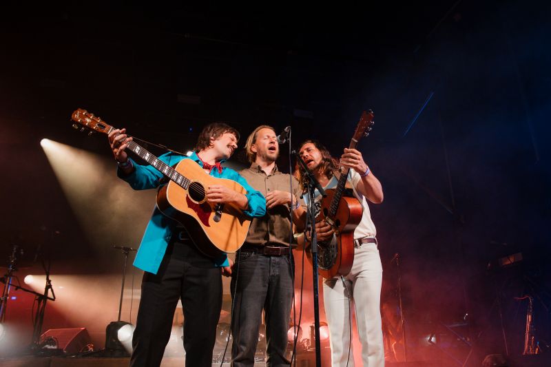 The Teskey Brothers band members performing on the Piedmont Stage during Bristol Rhythm & Roots Reunion 2025.